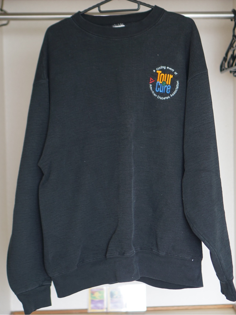 Vintage Fruit of the Loom Black Crewneck Sweatshirt with Small Tour de Cure Logo